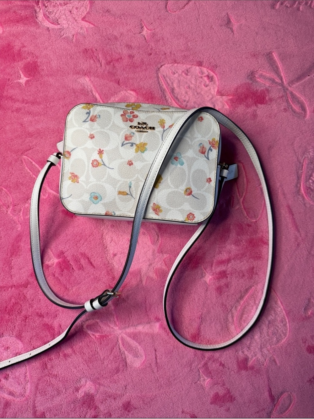 Coach Cream Floral Print Crossbody Bag with Powder Blue Trim